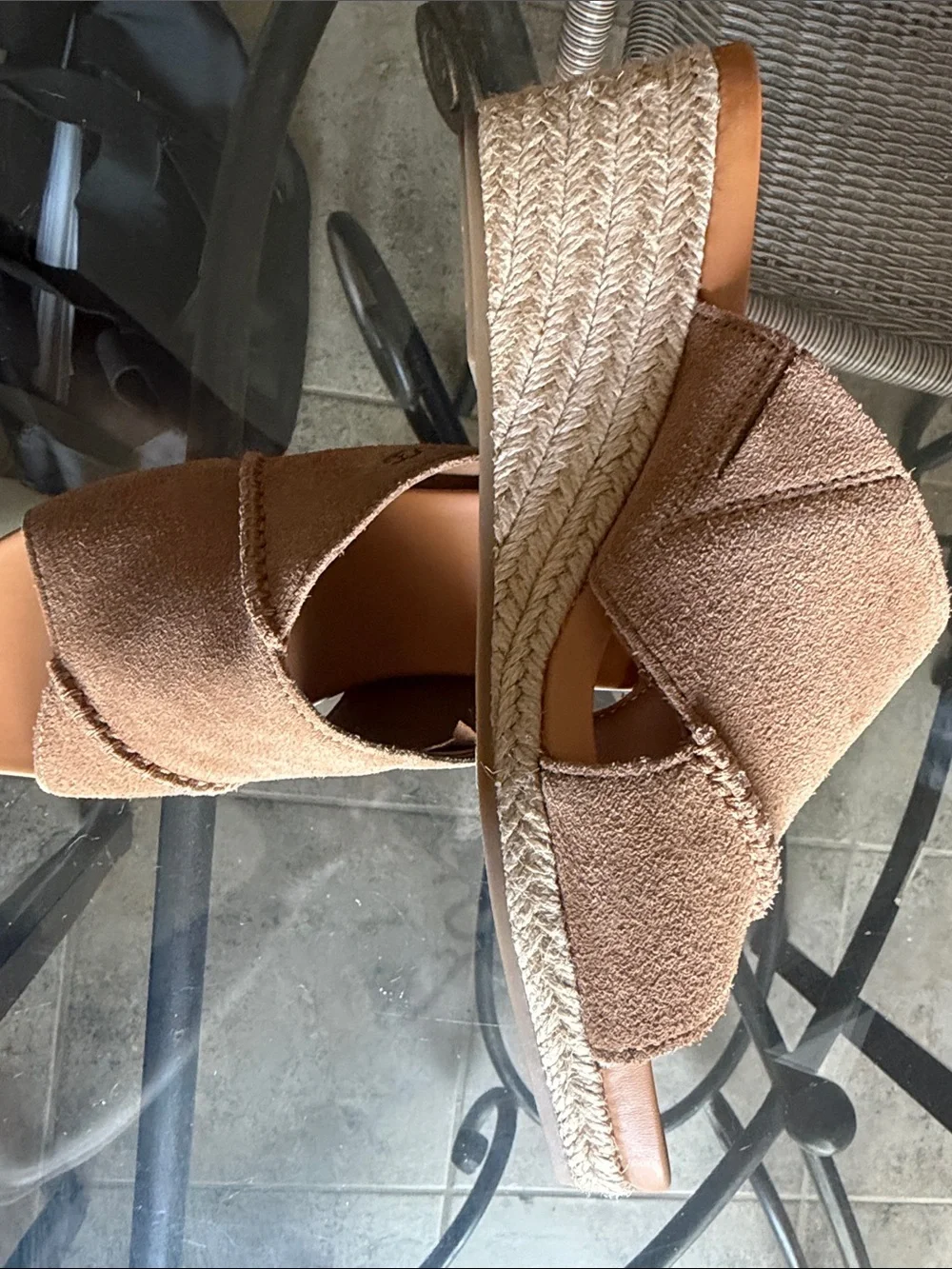 UGG Women's Tan Suede Cross-Band Espadrille Slide